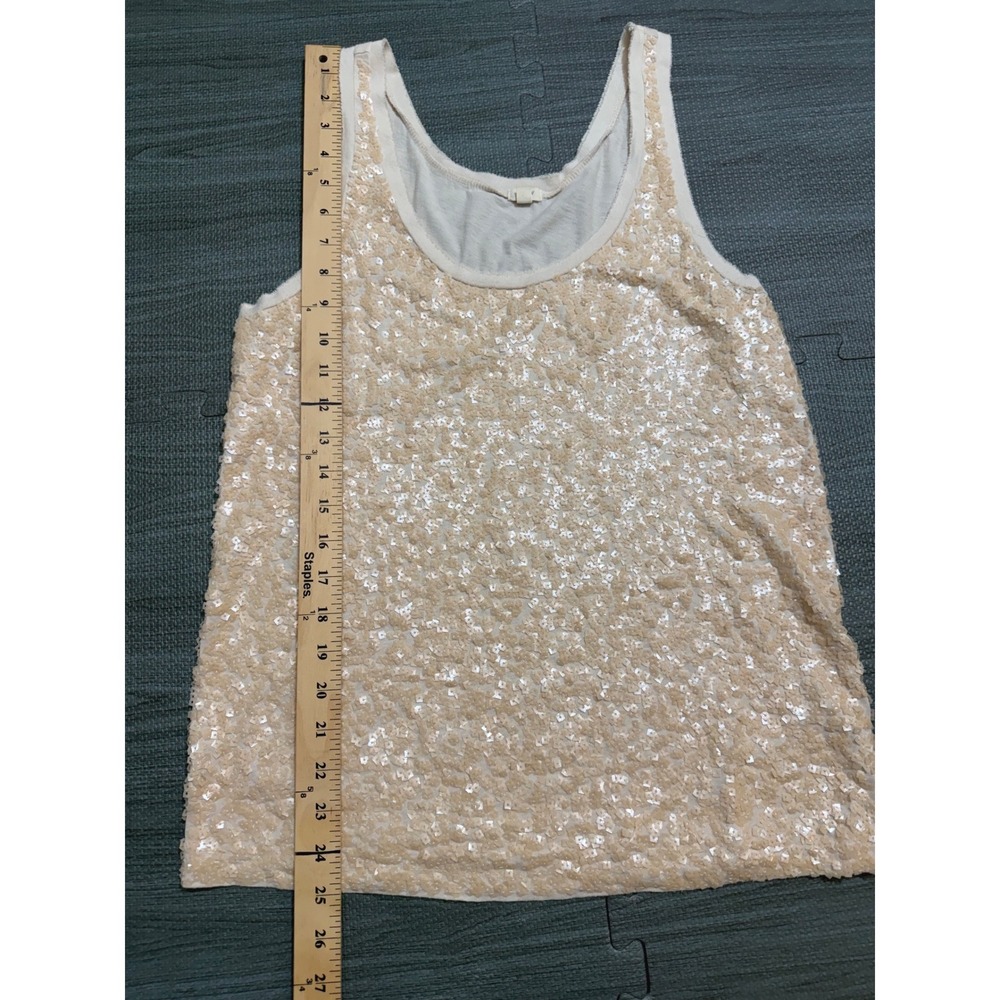 J.Crew Cream Sequin Front Cotton Tank Top Scoop Neck Sleeveless Womens M - Picture 4 of 6